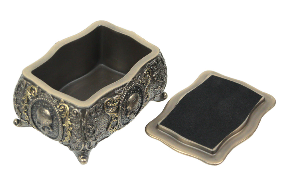 Metallic Bronze Finished Human Skull Cameo Design Trinket Box Y564