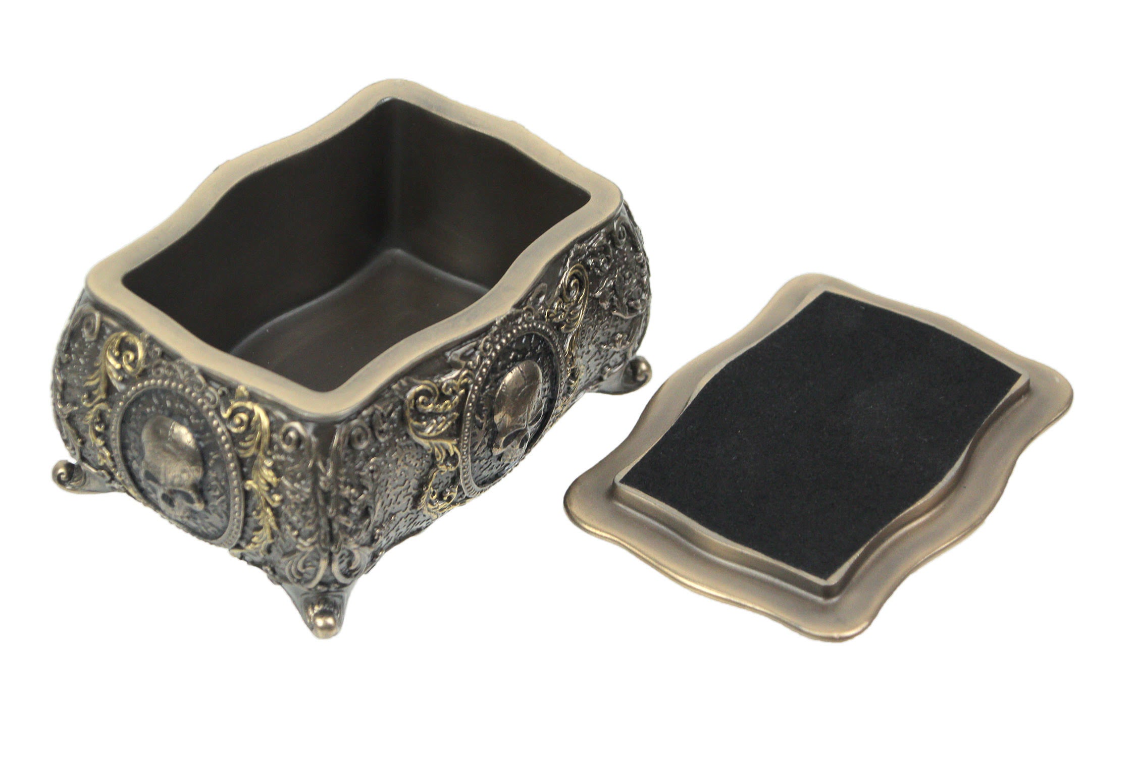 Metallic Bronze Finished Human Skull Cameo Design Trinket Box Y564
