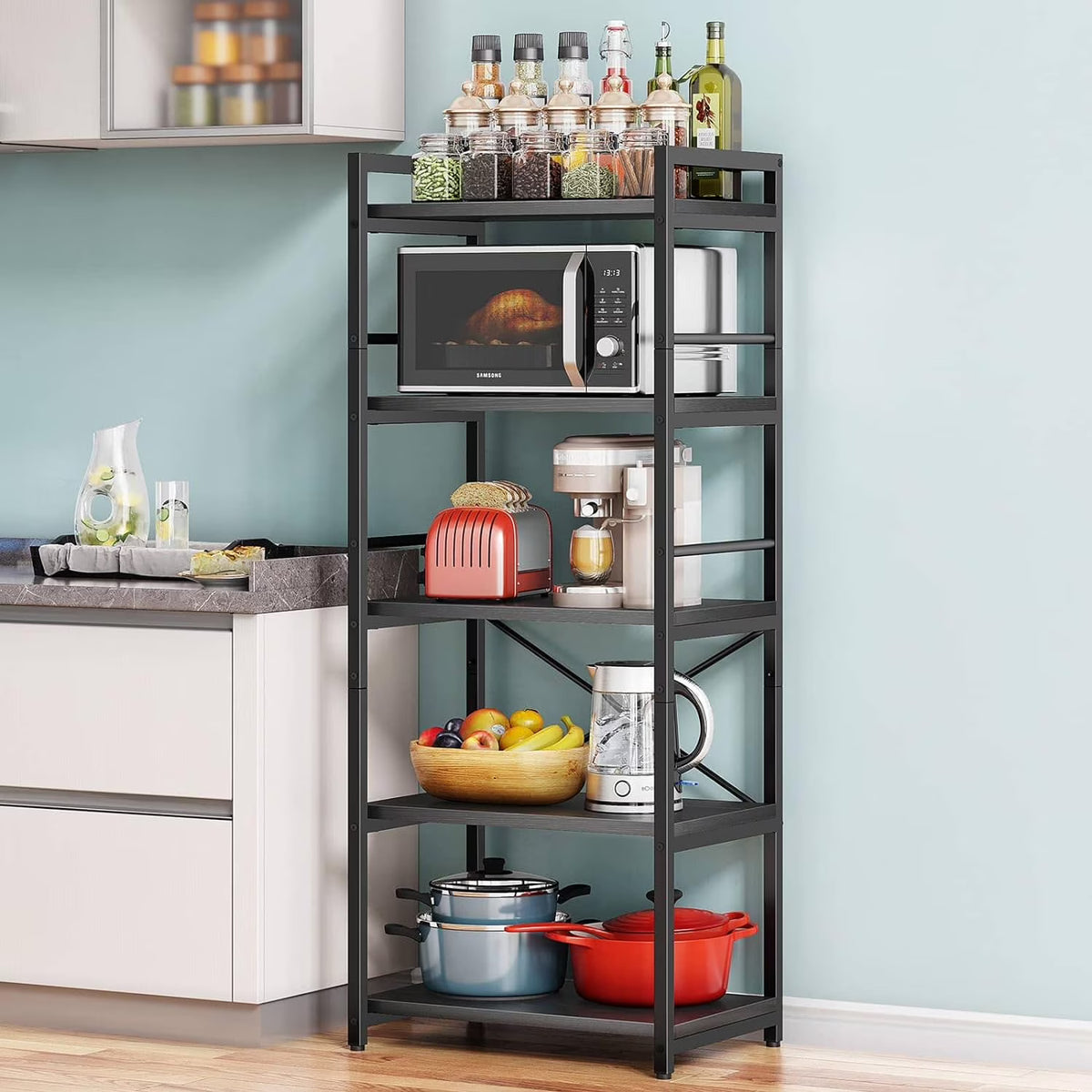 5-Tier Bakers Rack with Storage, Black Z804947