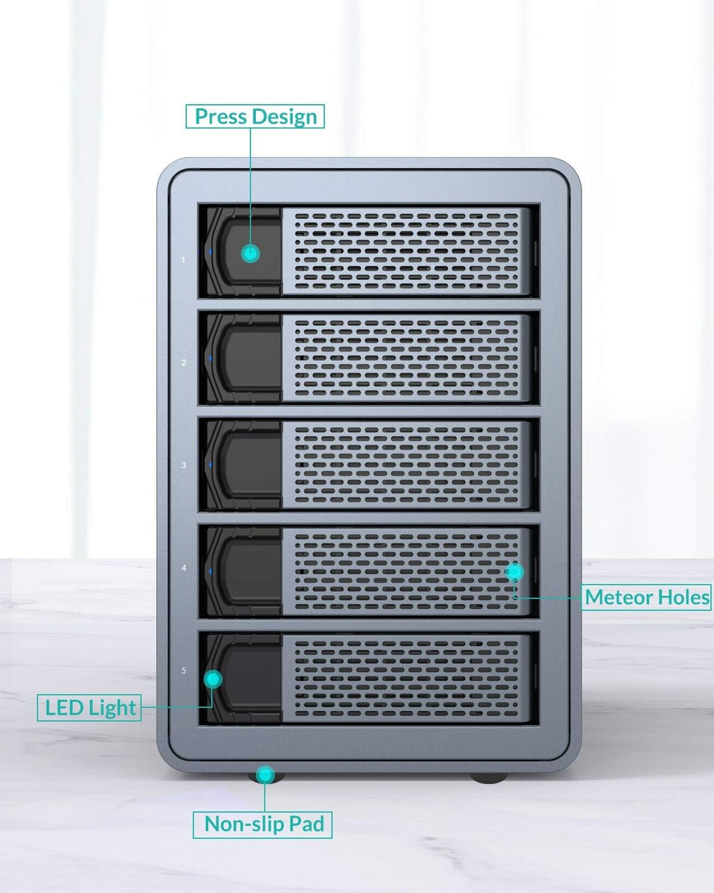 5 Bay Aluminum Alloy USB3.0 External Hard Drive Enclosure J416