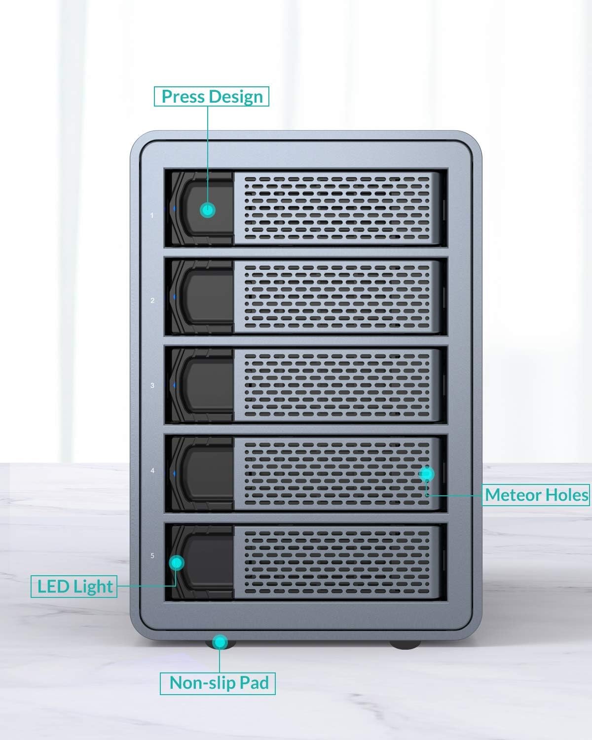 5 Bay Aluminum Alloy USB3.0 External Hard Drive Enclosure J416