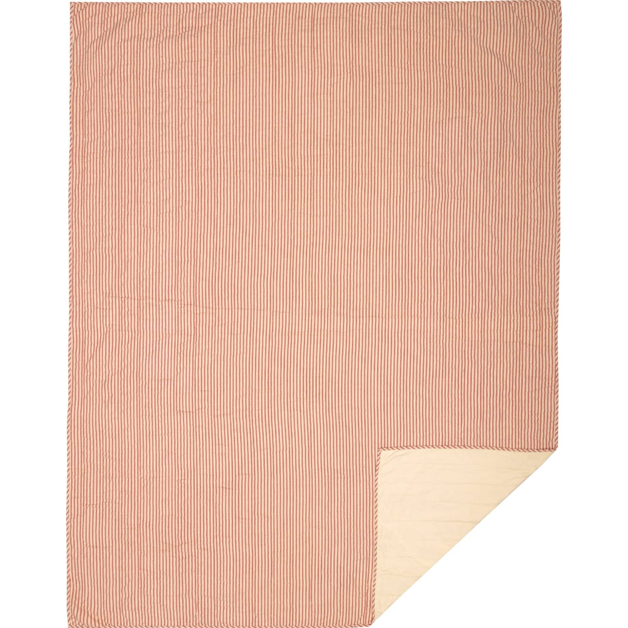Red Ticking Stripe California King Quilt Coverlet X5743