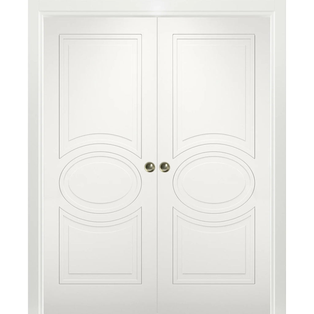 Matte White MDF Sliding French Double Pocket Doors with Kit Rail Hardware X333610