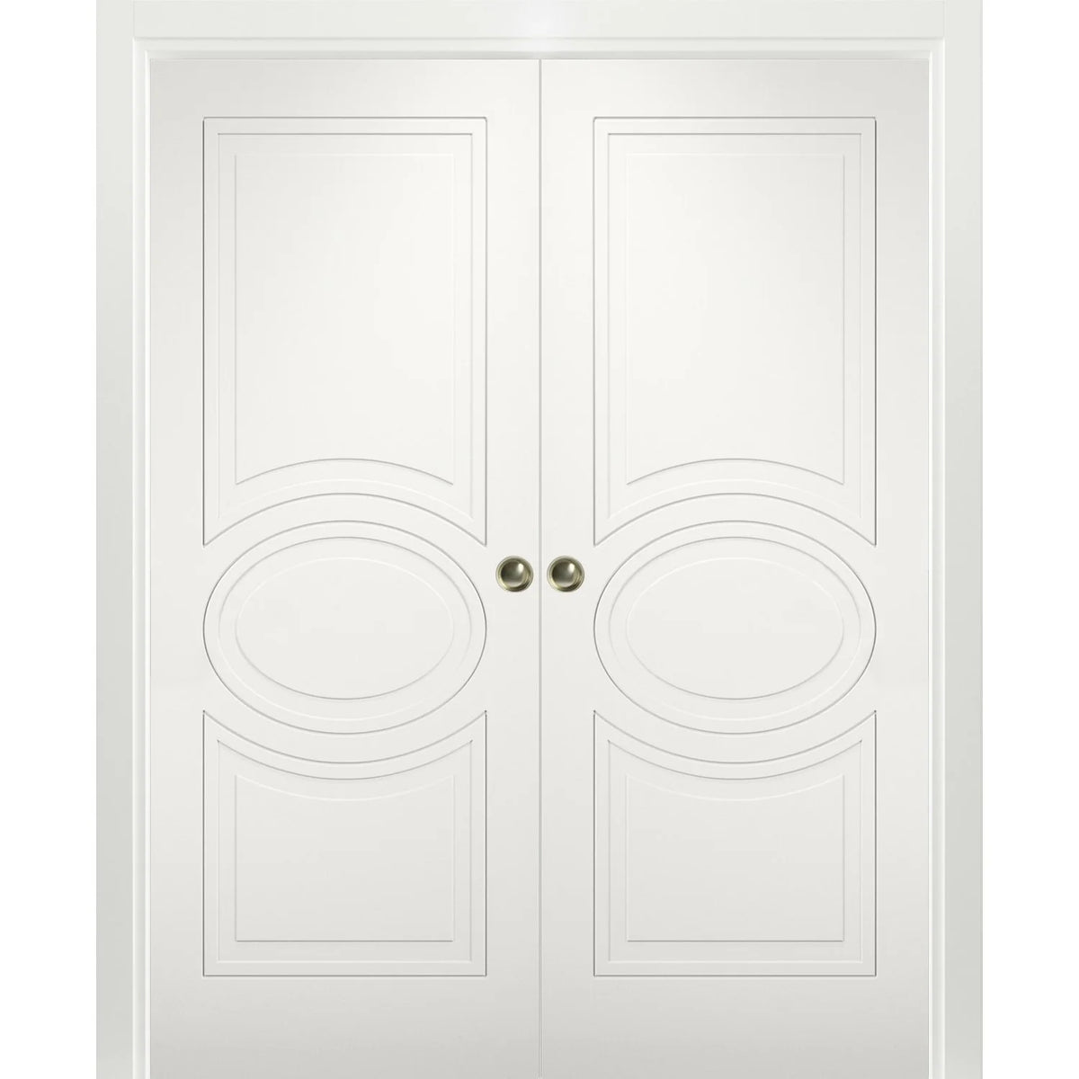 Matte White MDF Sliding French Double Pocket Doors with Kit Rail Hardware X333610
