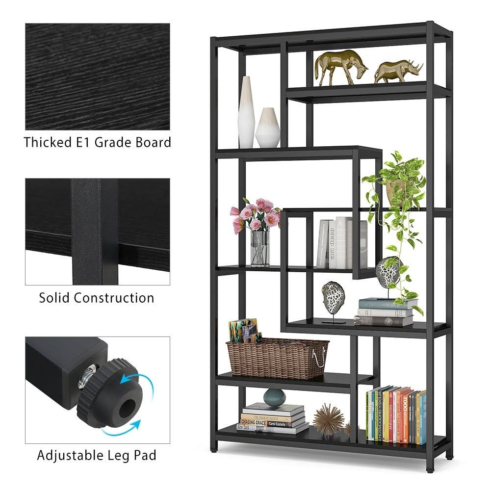 Black Staggered Bookshelf Etagere Bookcase P3268
