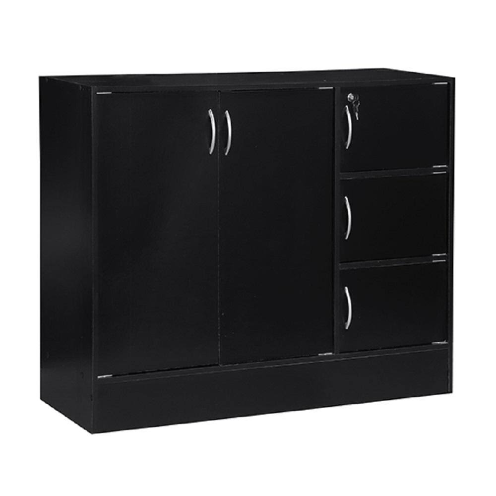 Black 5-Door 3-Shelf Wooden Bookcase Q247