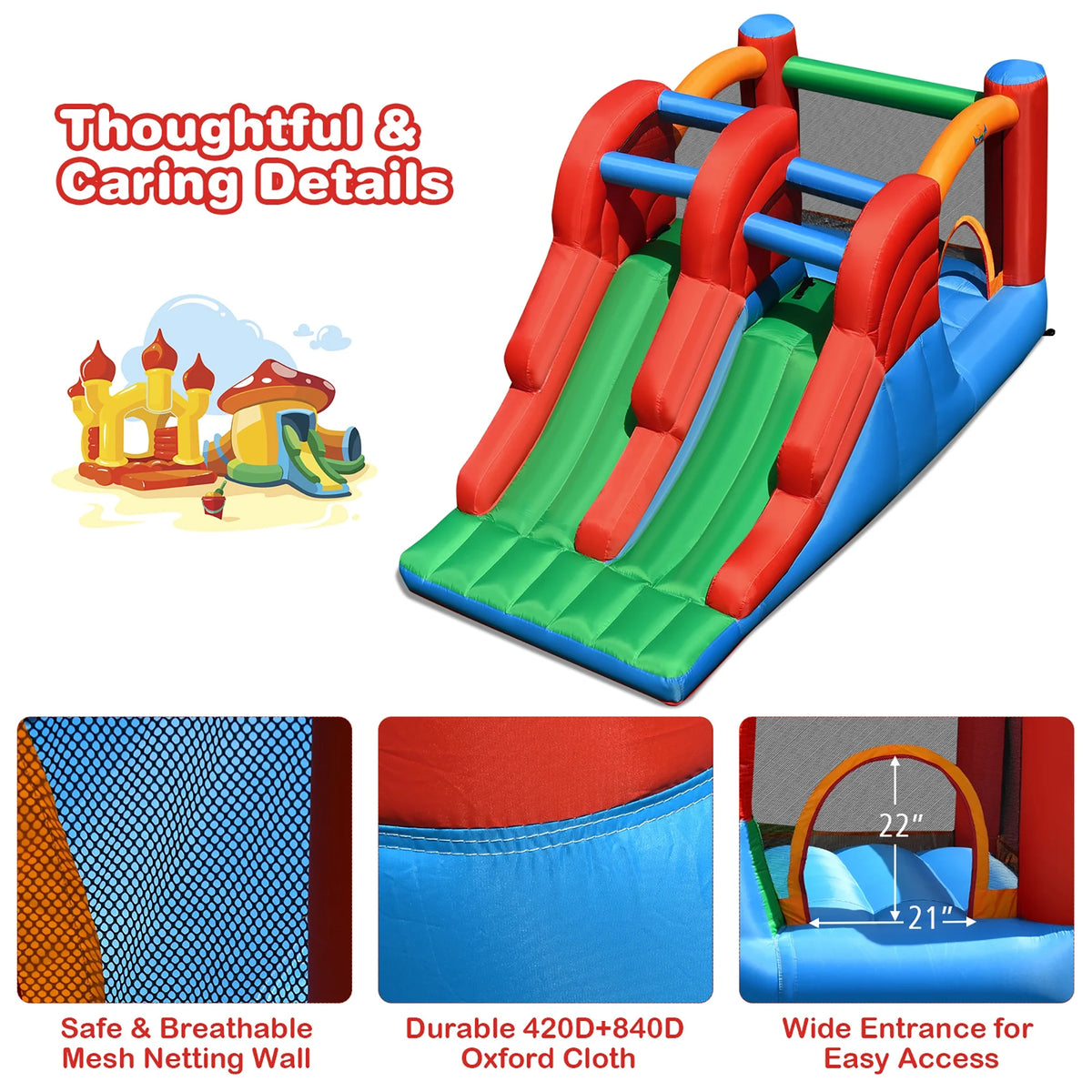 Inflatable Bounce House 3-in-1 Dual Slides Jumping Castle with 550W Blower T924