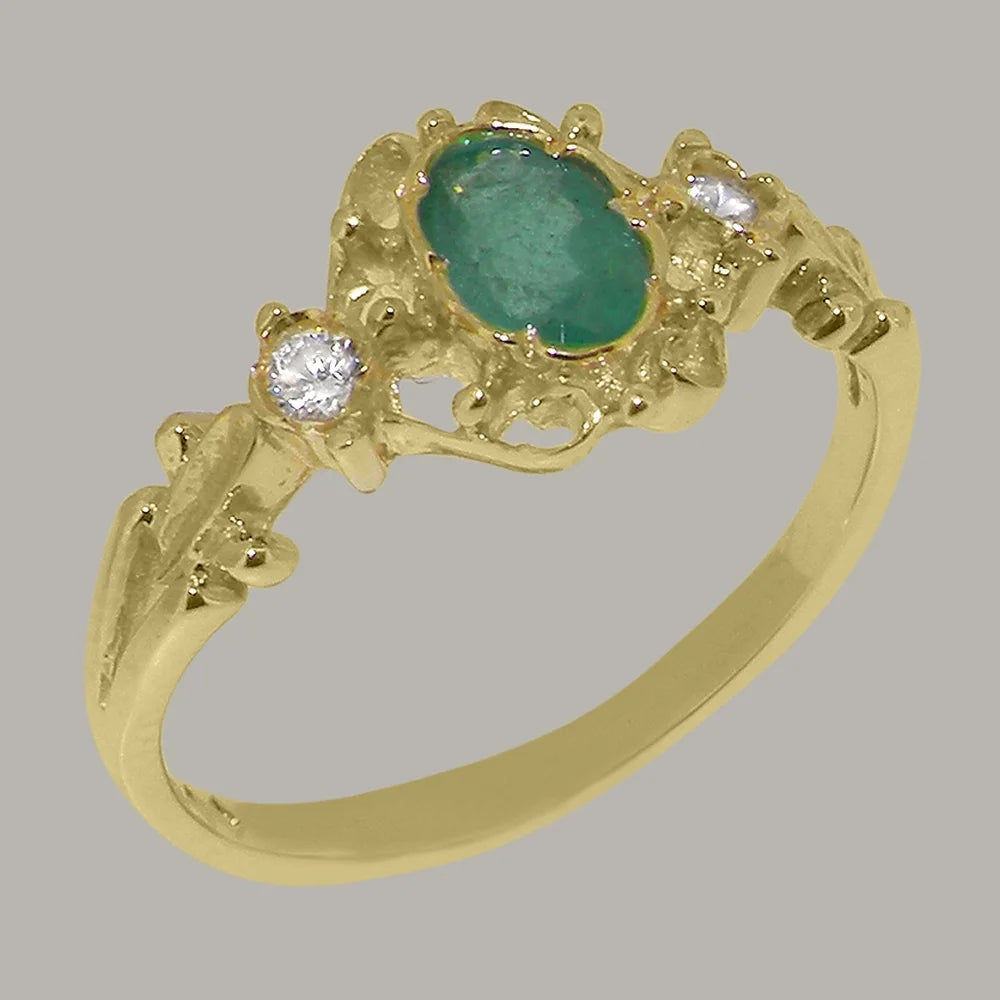9k Yellow Gold Emerald & Diamond Engagement Ring V67026