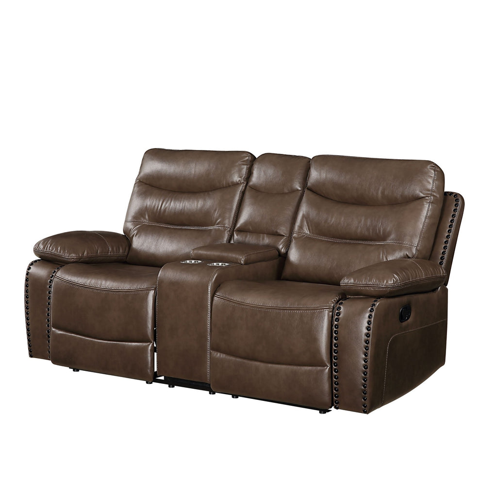 Brown Leatherette Motion Loveseat with Tufted Seat A141