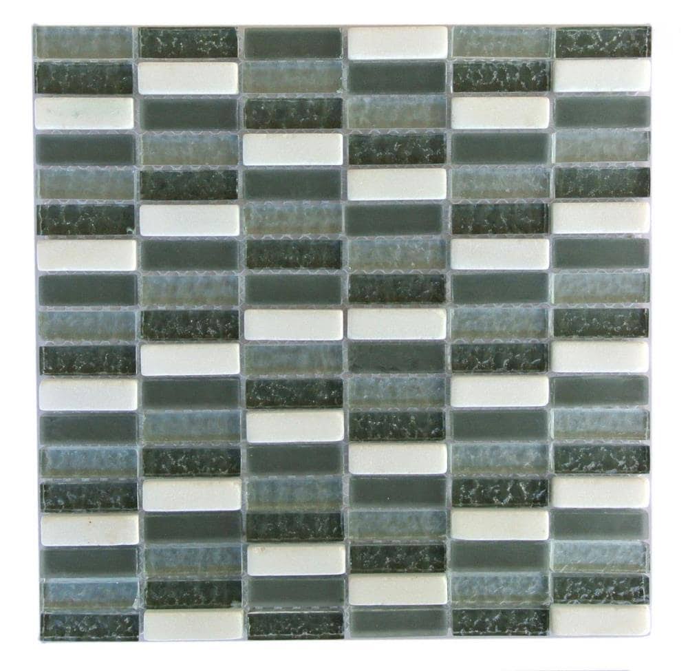 Gray Glass/Stone Rectangle Mosaic Tile B856537