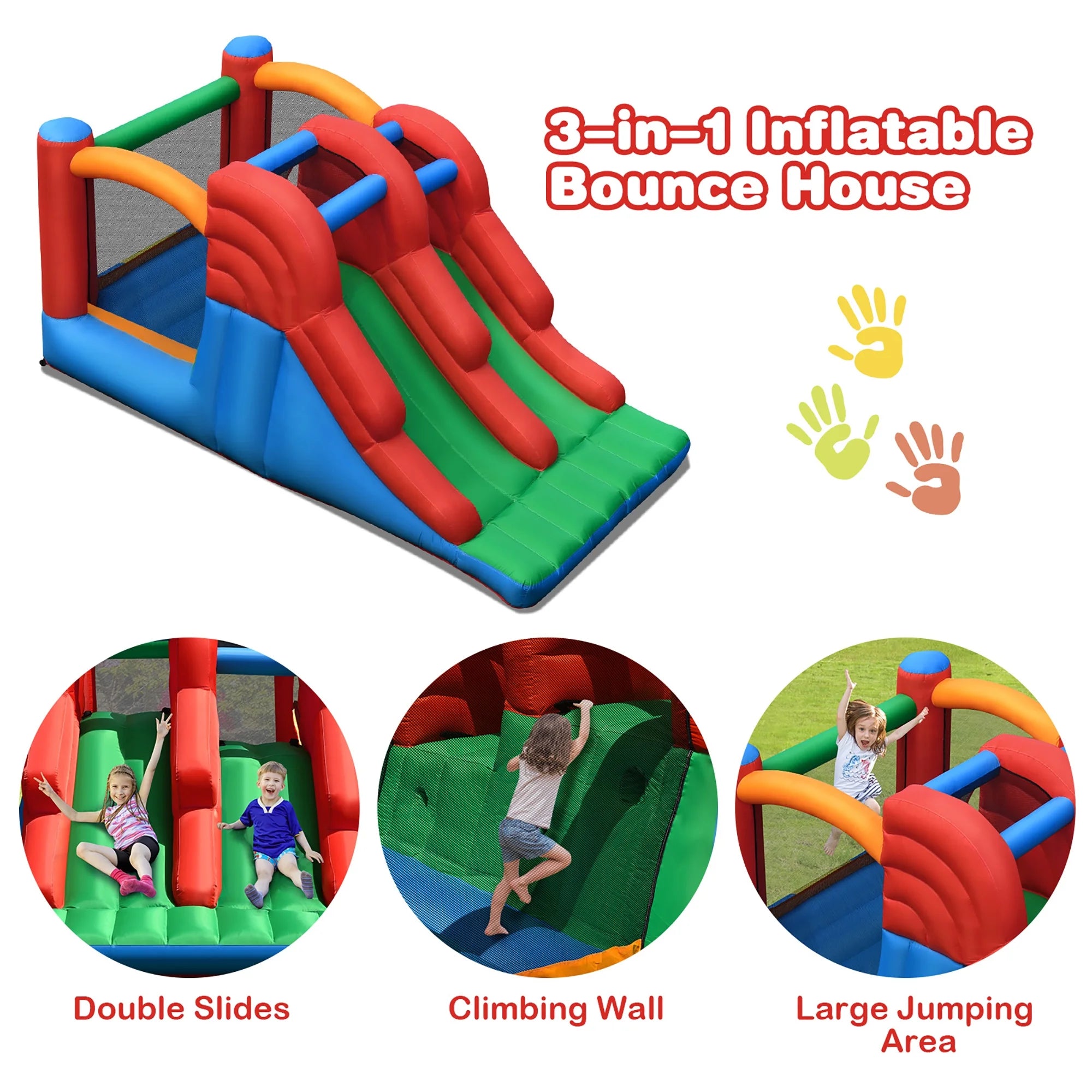 Inflatable Bounce House 3-in-1 Dual Slides Jumping Castle with 550W Blower T924