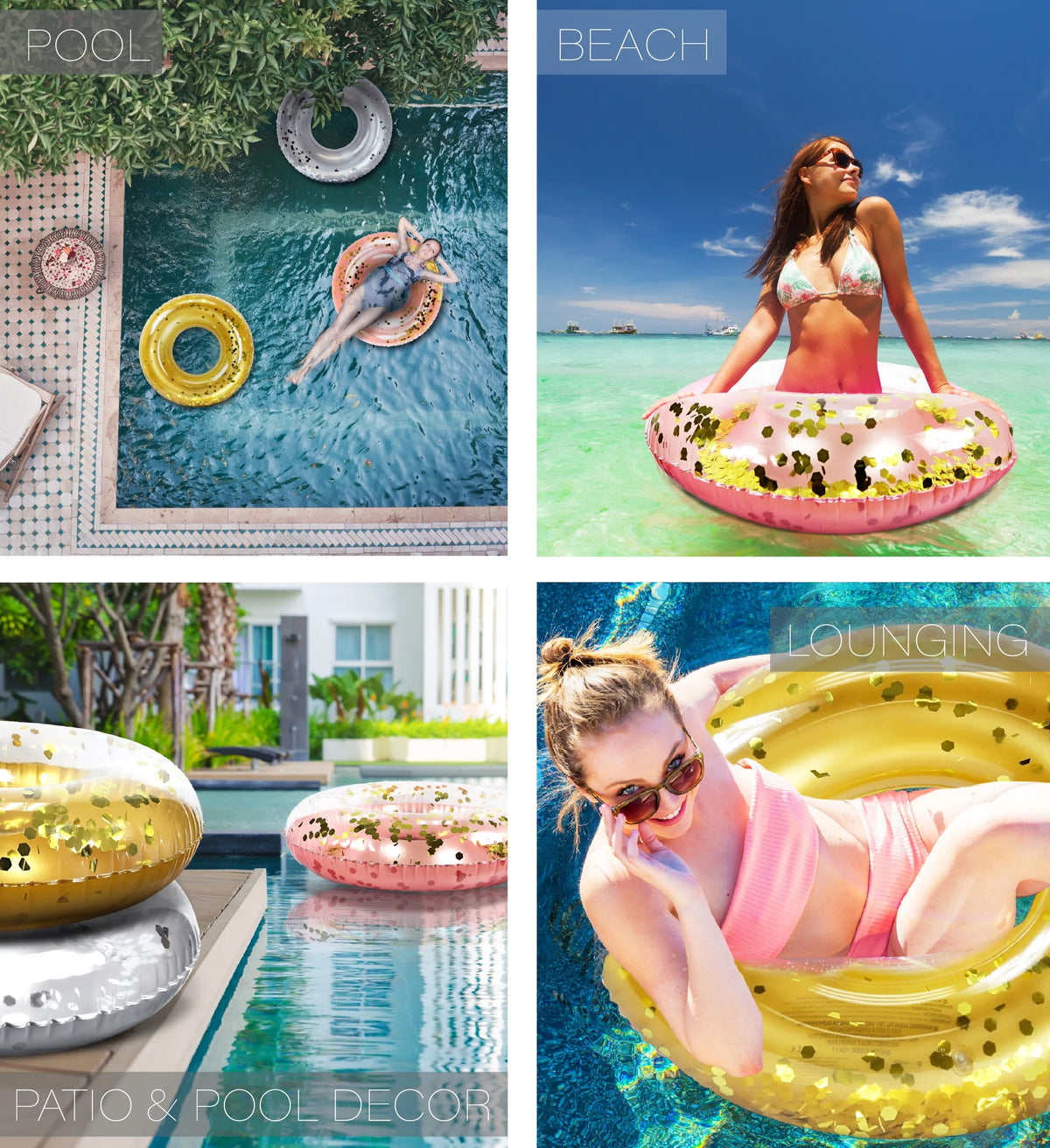 Silver, Gold, and Rose Gold Inflatable Pool Floats Tube Set of 3 - 36 inch M926501