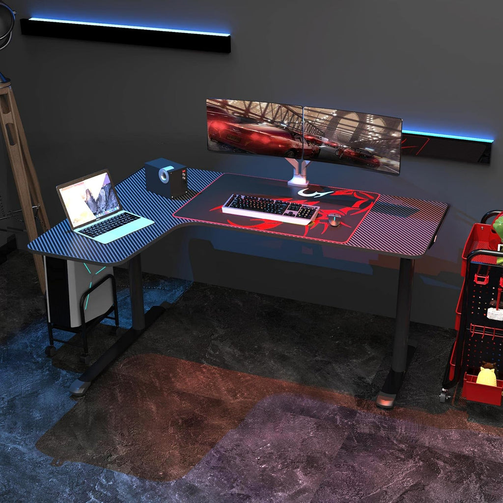 Black L Shaped 60 Inch Corner Gaming Desk with Mouse Pad and Cable Management Z460