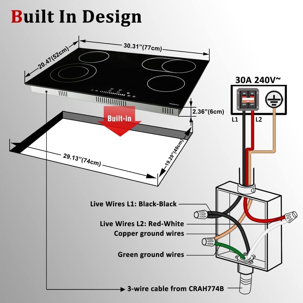 Electric Cooktop 30 inch 4 Burner Smoothtop Built in P586