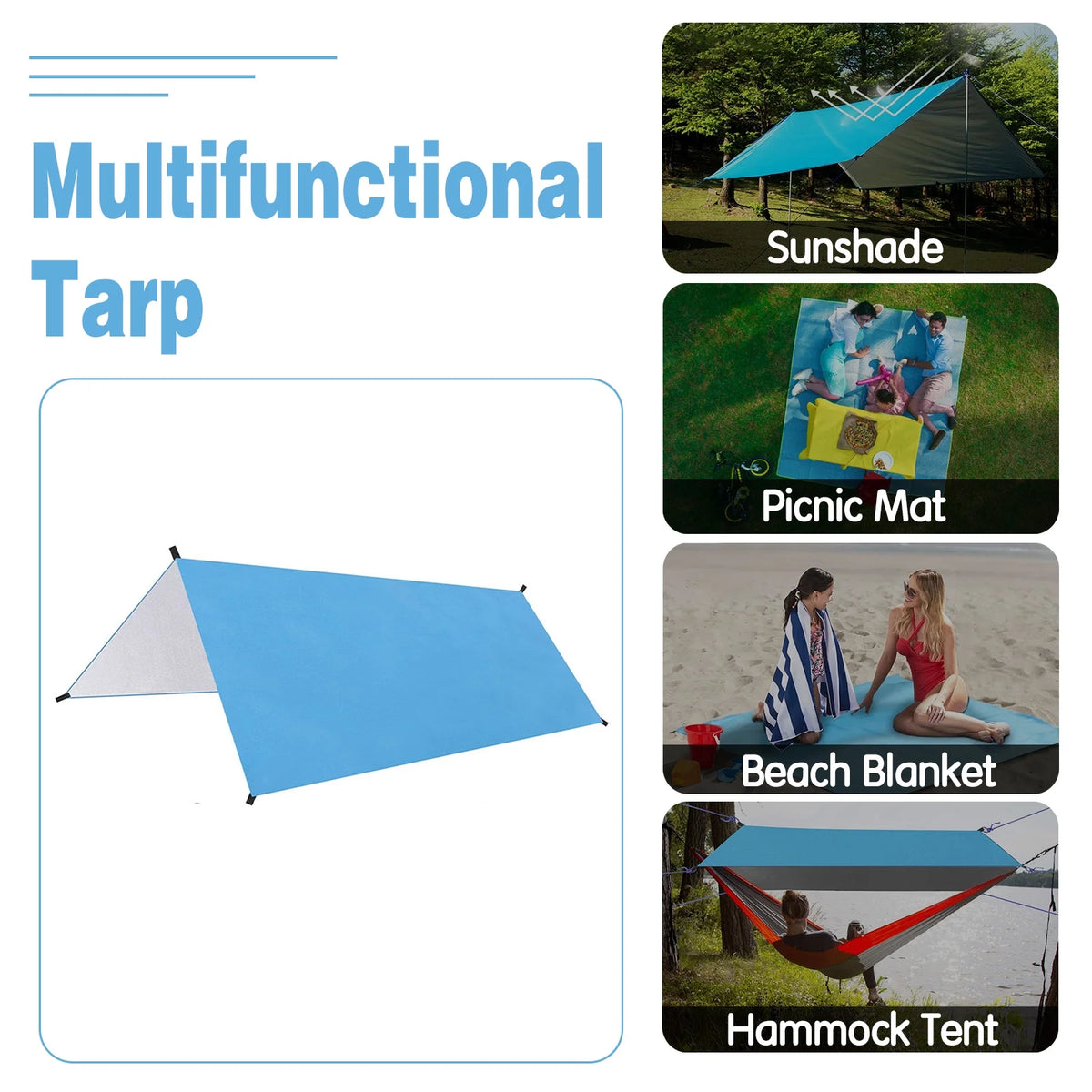 Waterproof Camping Tarp Hammock Sunshade Tent Rain Shelter Lightweight Canopy F4565