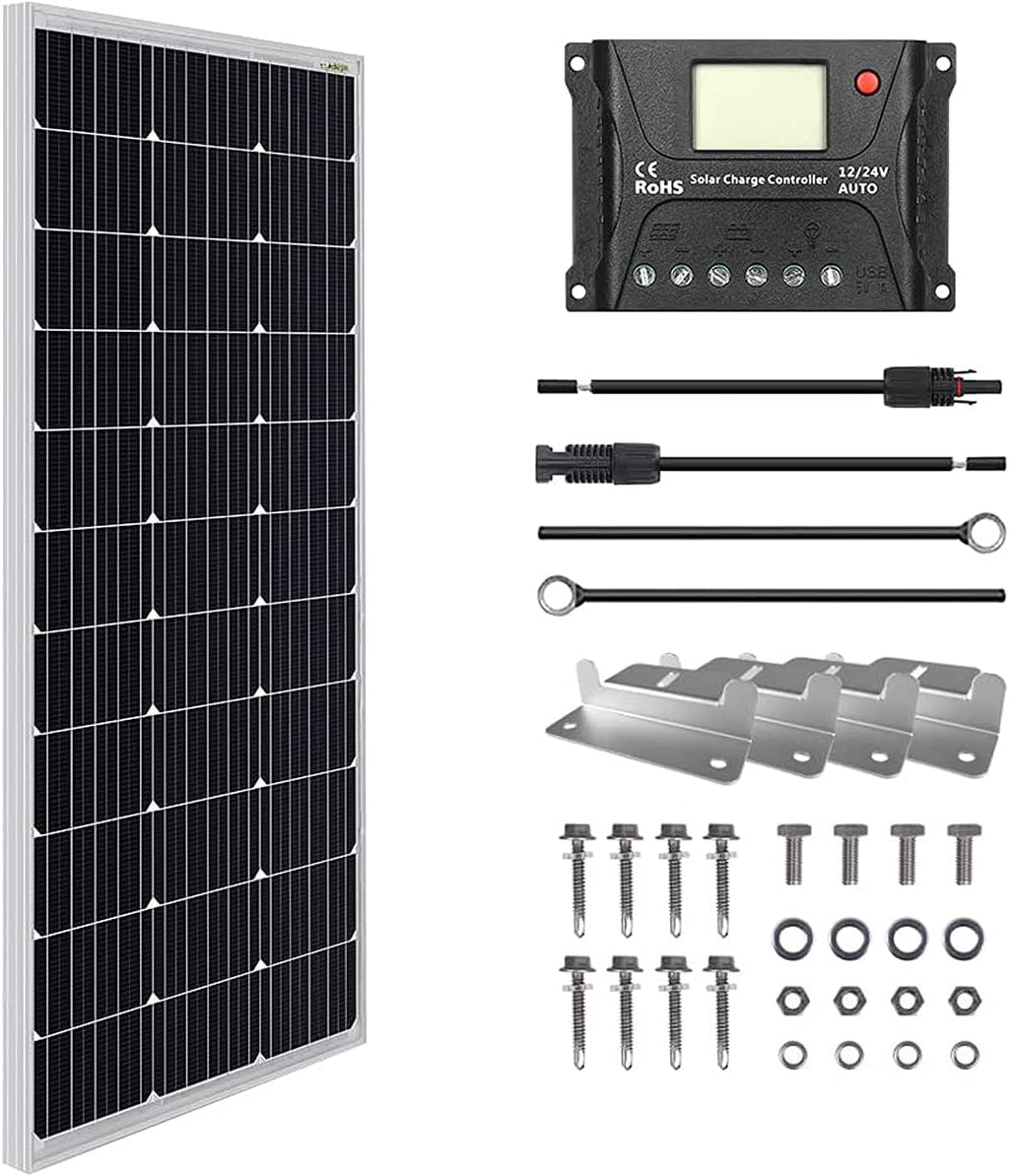 100 Watt 12 Volt Monocrystalline Solar Panel Kit with 10A PWM Charge Controller D684161