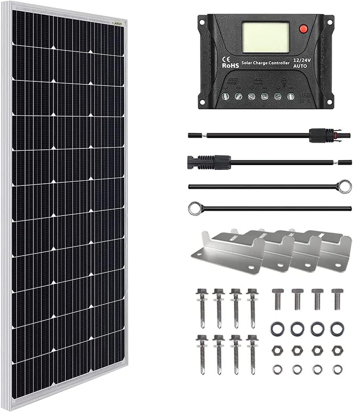 100 Watt 12 Volt Monocrystalline Solar Panel Kit with 10A PWM Charge Controller D684161