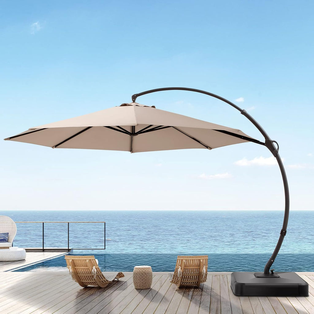 Beige 12FT Aluminum Offset Patio Umbrella with Base X136109