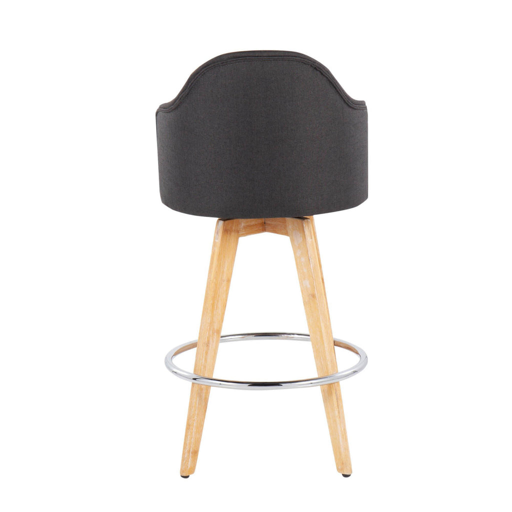 Charcoal Counter Stool with Natural Bamboo Legs and Chrome Metal Footrest M577