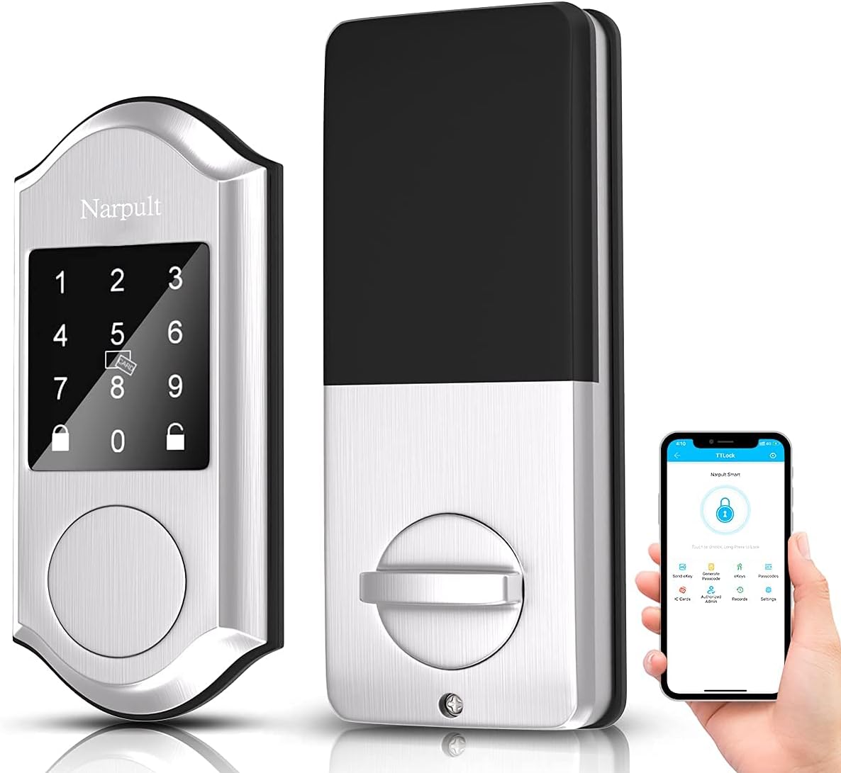 Smart Lock Deadbolt, Electronic Door Lock, Keyless Entry Door Lock, Satin Nickel I391