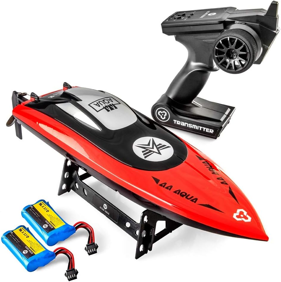 RED RC Boat with 2 Batteries, 30 km/h H36685