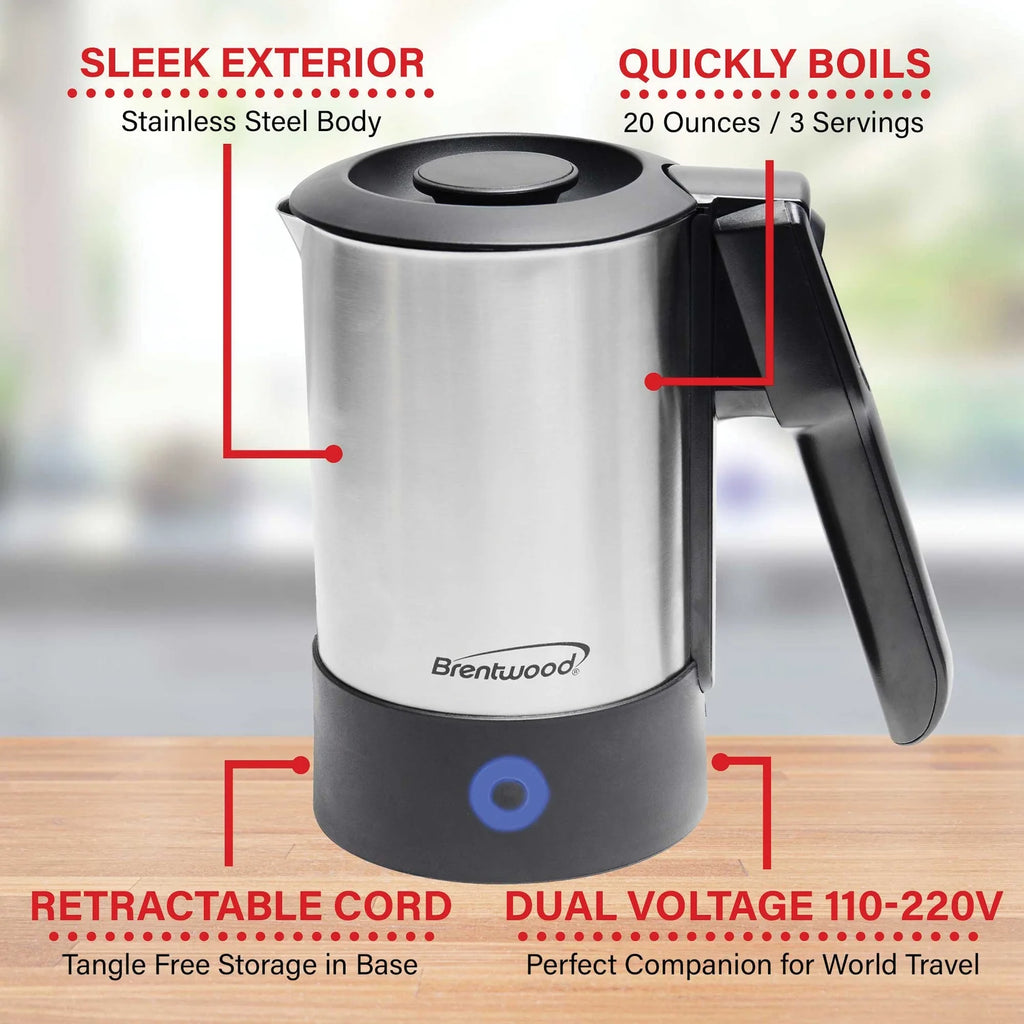 1000-Watt 20-Oz. Stainless Steel Electric Travel Kettle Q641804