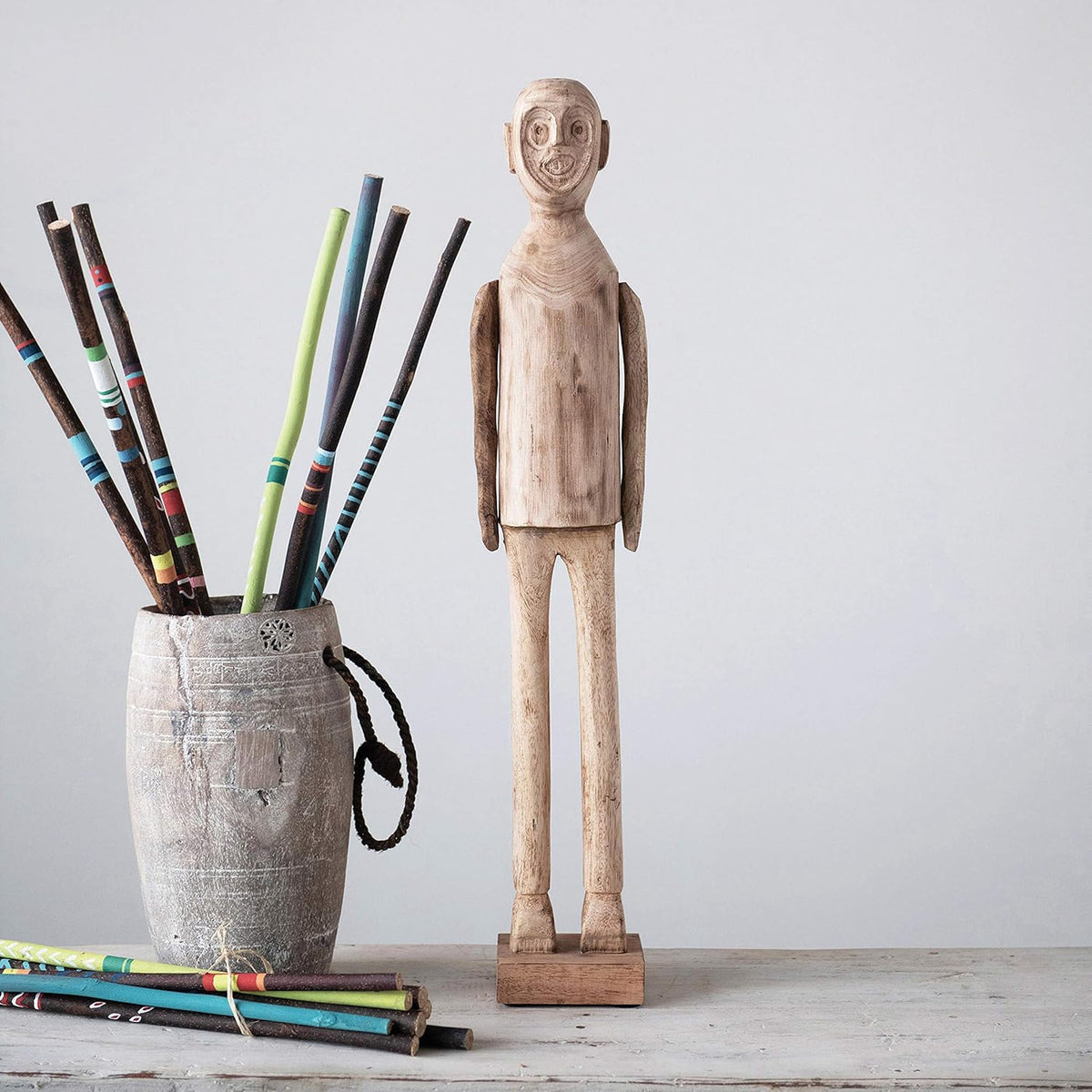 Hand-Carved Mango Wood Standing Figure Décor, Brown Pack of 2 U20721
