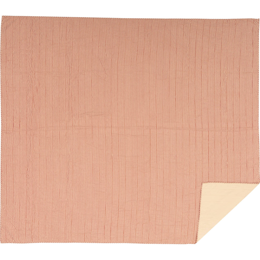 Red Ticking Stripe California King Quilt Coverlet X5743