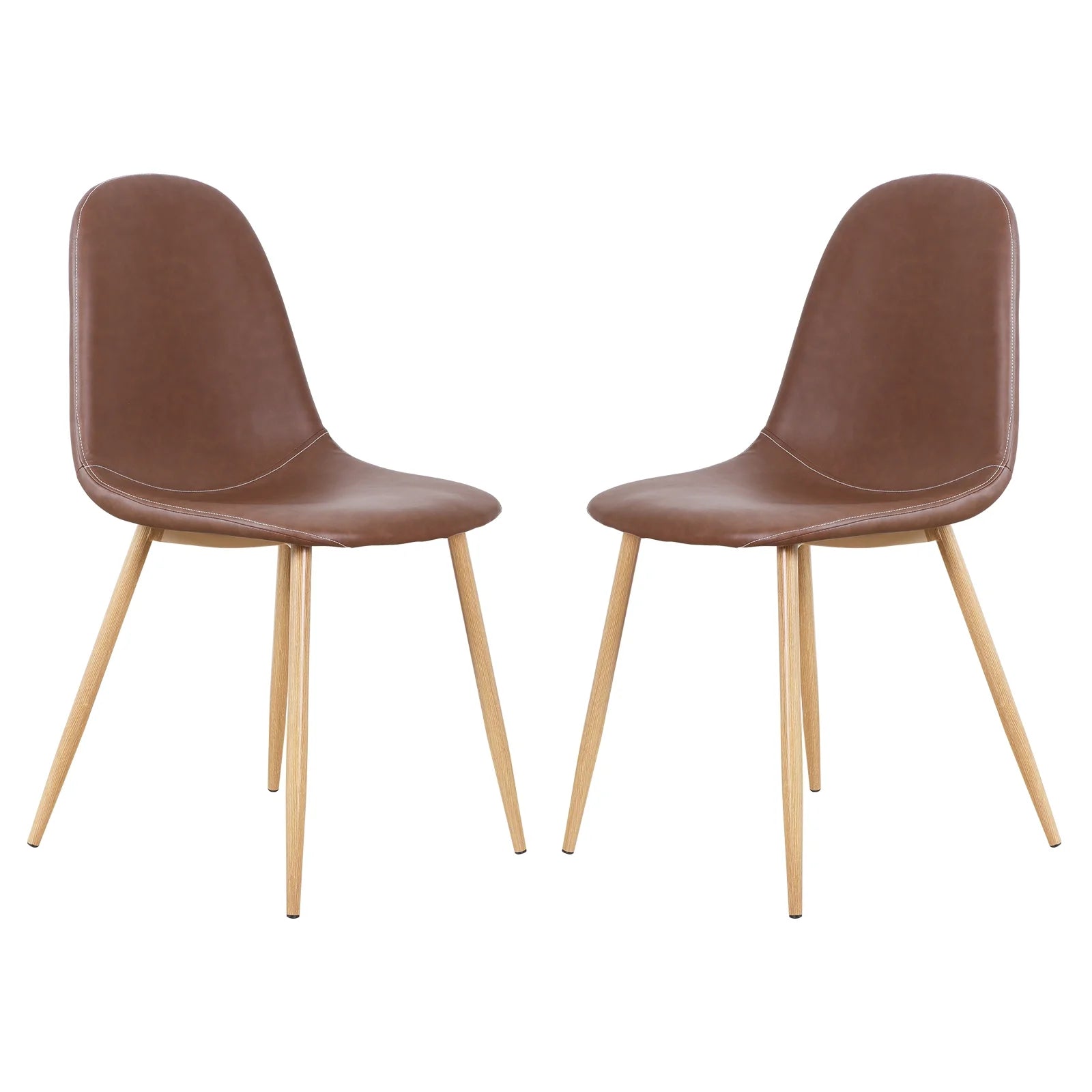 Brown PU Upholstered Dining Chair Set of 2 S2776