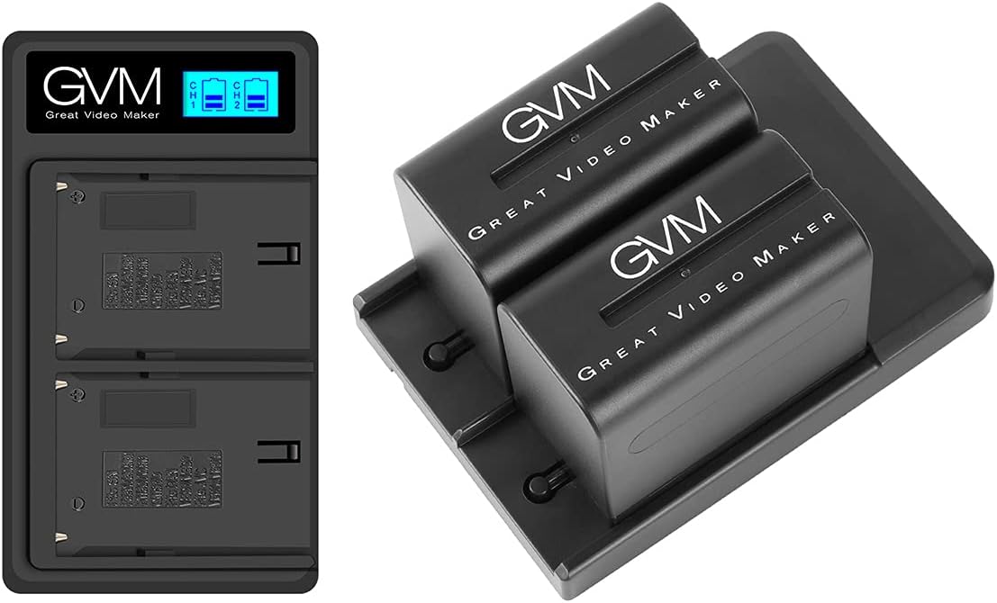 NP-F970 6600mAh Batteries with Dual USB Charger and V-Mount Adapter, 2 Packs N7321