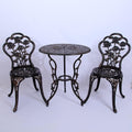 3 Pack Bistro Table and Chair Set with Rose Pattern Carving AntiRust Cast Aluminum Antique Bronze Outdoor Furniture H345
