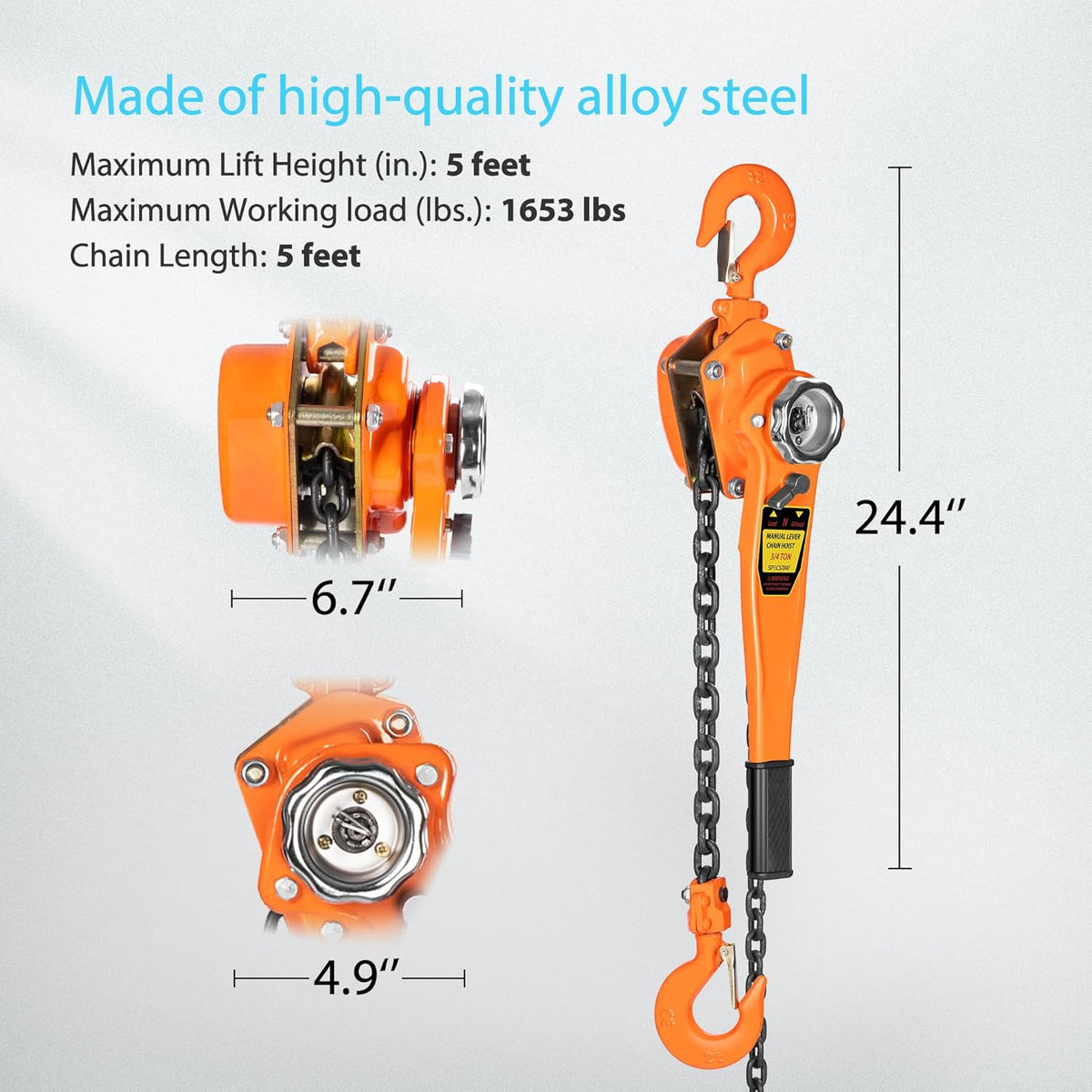 3/4 Ton Capacity 5 Feet Lever Chain Hoist with 2 Hooks T88028