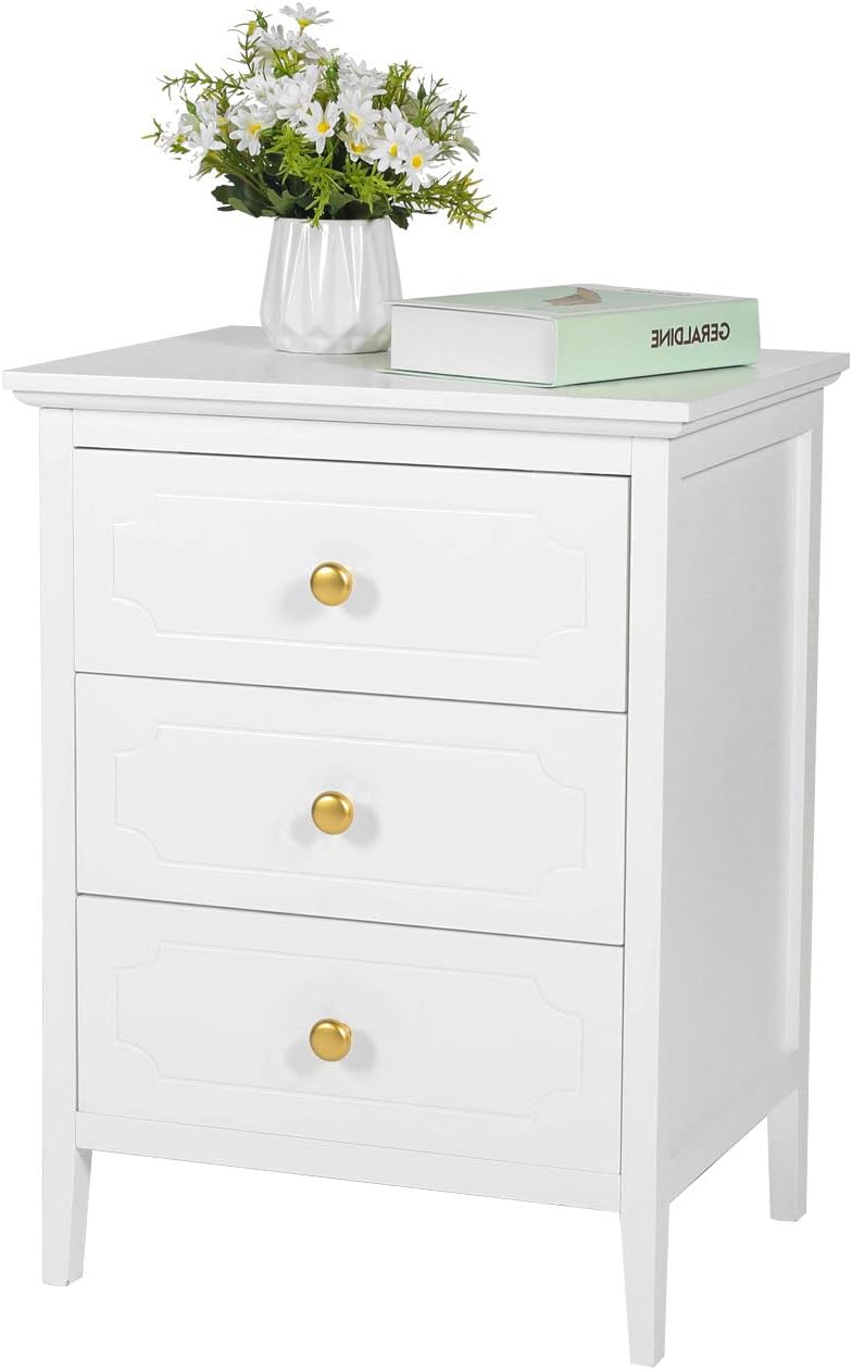White 3 Drawer Wood Bedside Table W65010