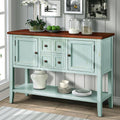 Blue Wood Console Table with 4-Storage Drawers and 2-Cabinets E348
