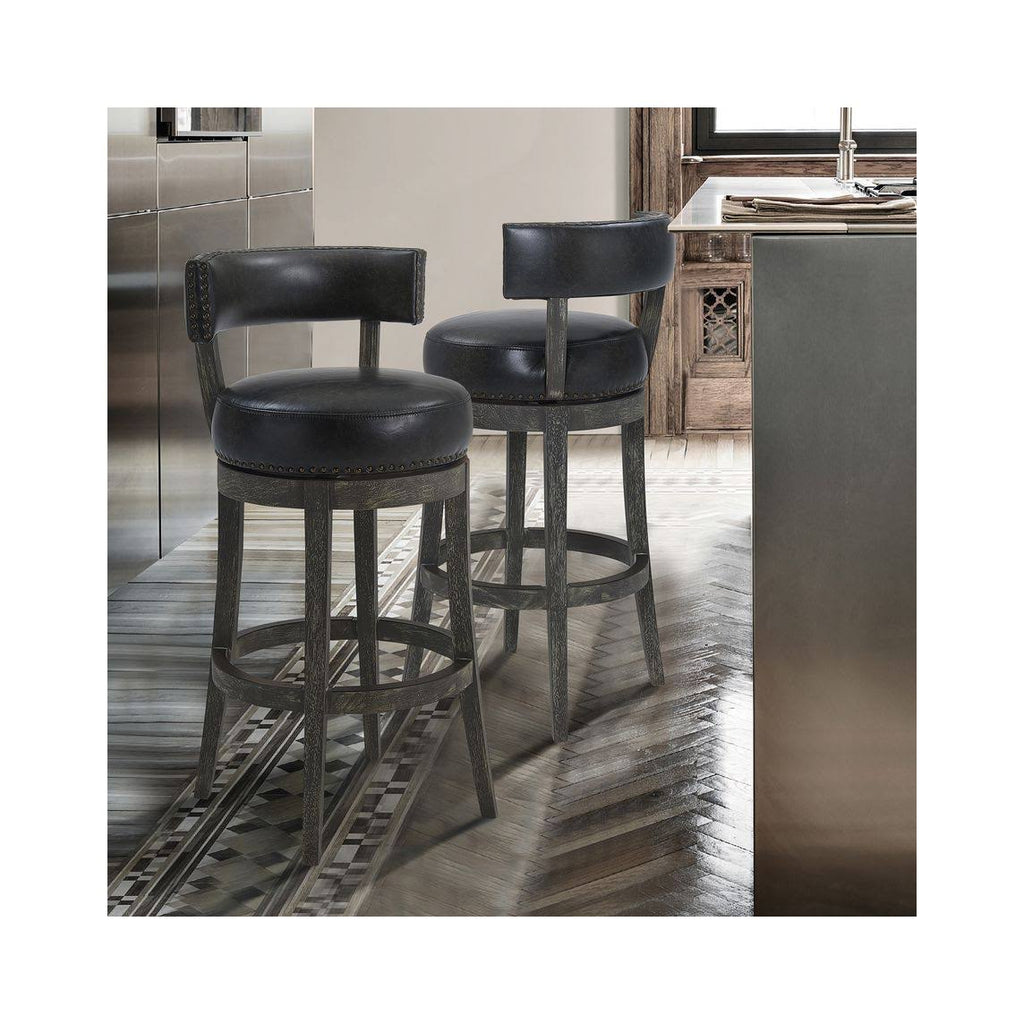 Onyx Faux Leather Wood Swivel Barstool Y54084