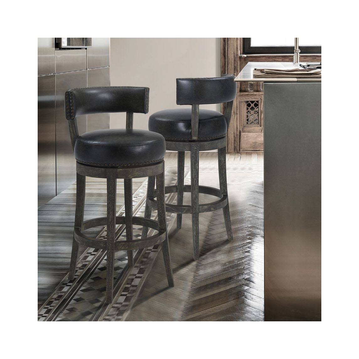 Onyx Faux Leather Wood Swivel Barstool Y54084