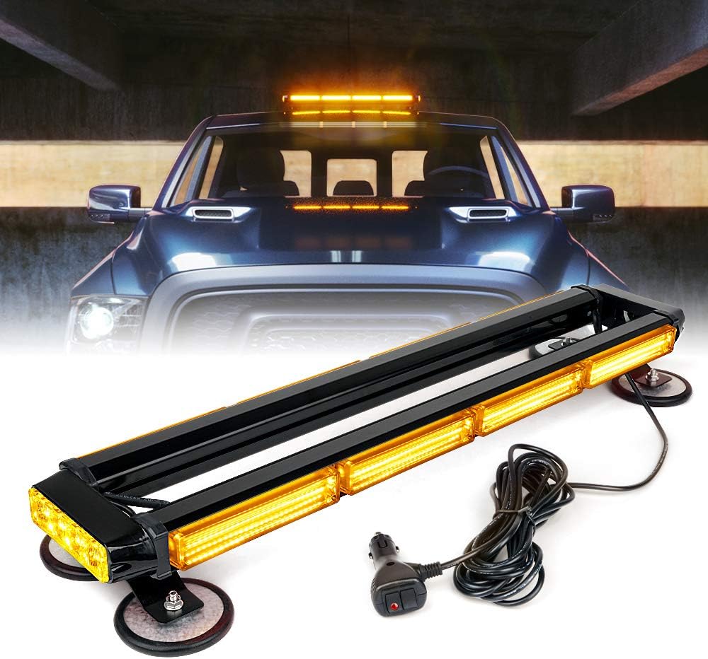 Amber COB LED Rooftop Strobe Light Bar Double Side 26 High Visibility Emergency Hazard Warning Beacon Lights w/Magnetic Base C976837