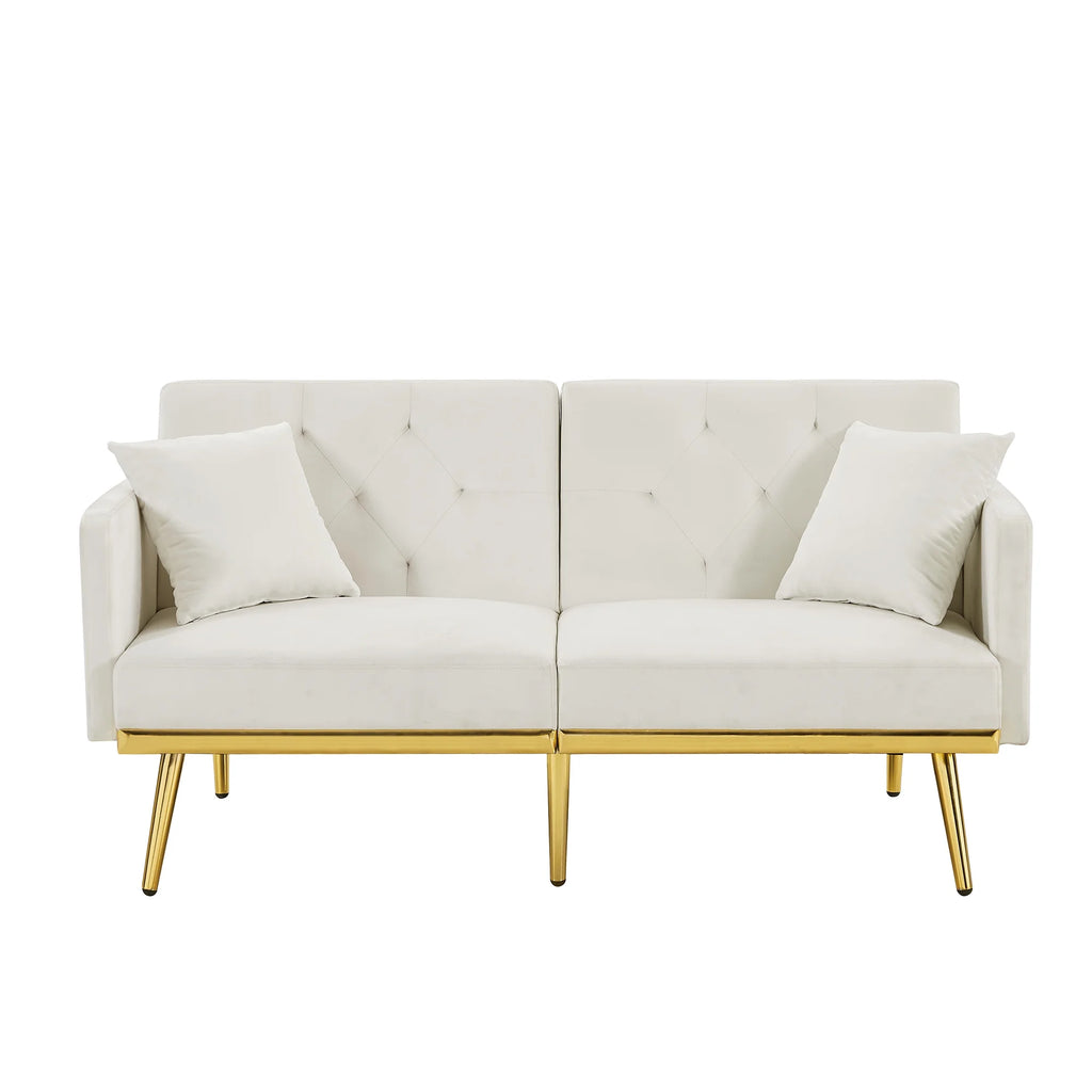 Modern Velvet Tufted Sofa Bed with Metal Legs 2 Pillows S47902