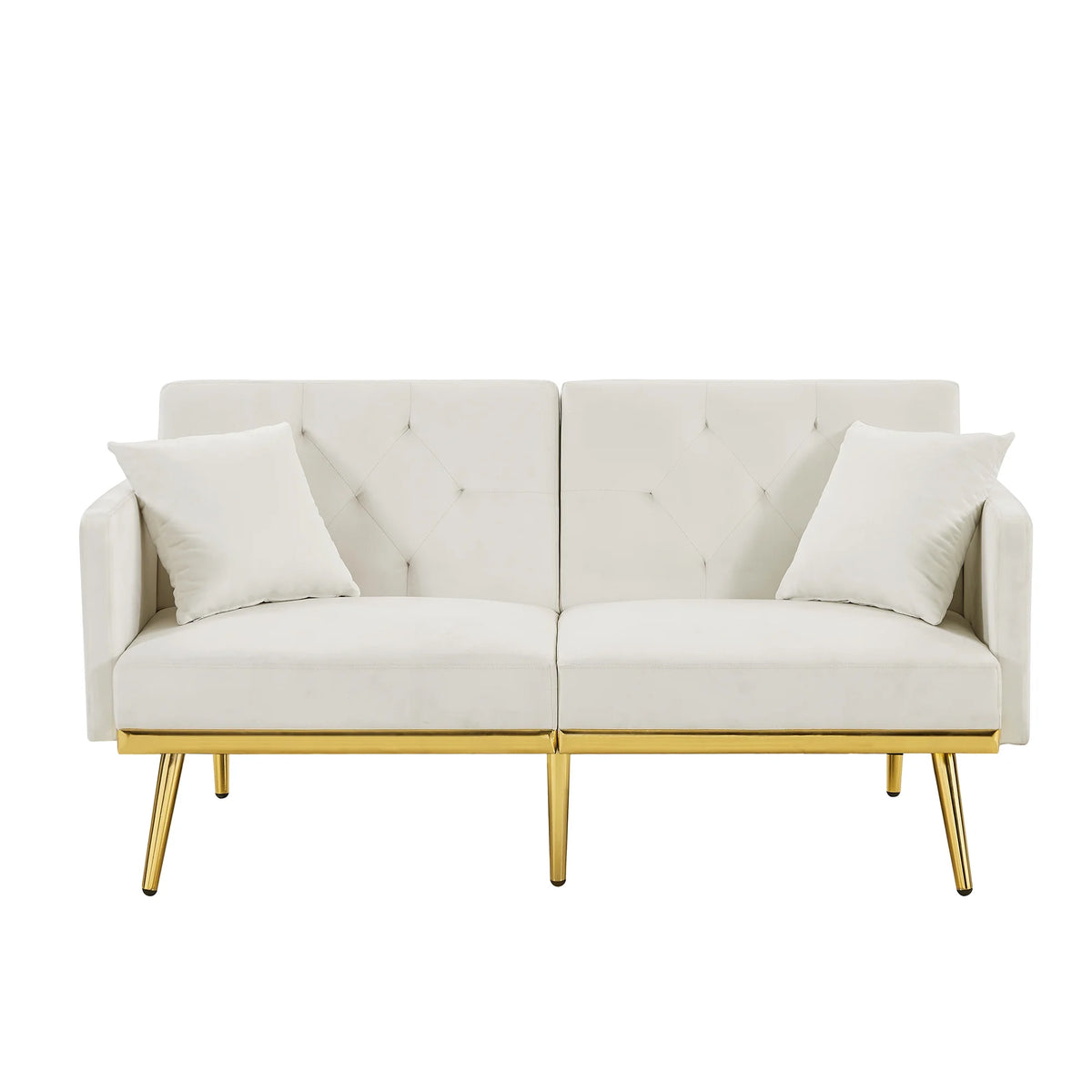 Modern Velvet Tufted Sofa Bed with Metal Legs 2 Pillows S47902