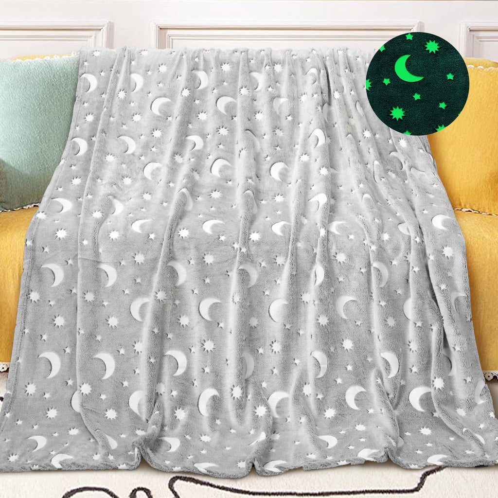 Glow in The Dark Plush Fleece Throw Blanket 60x70 inches Grey R56578
