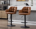 Brown Faux Leather Adjustable Swivel Bar Stool Set of 2 G5548