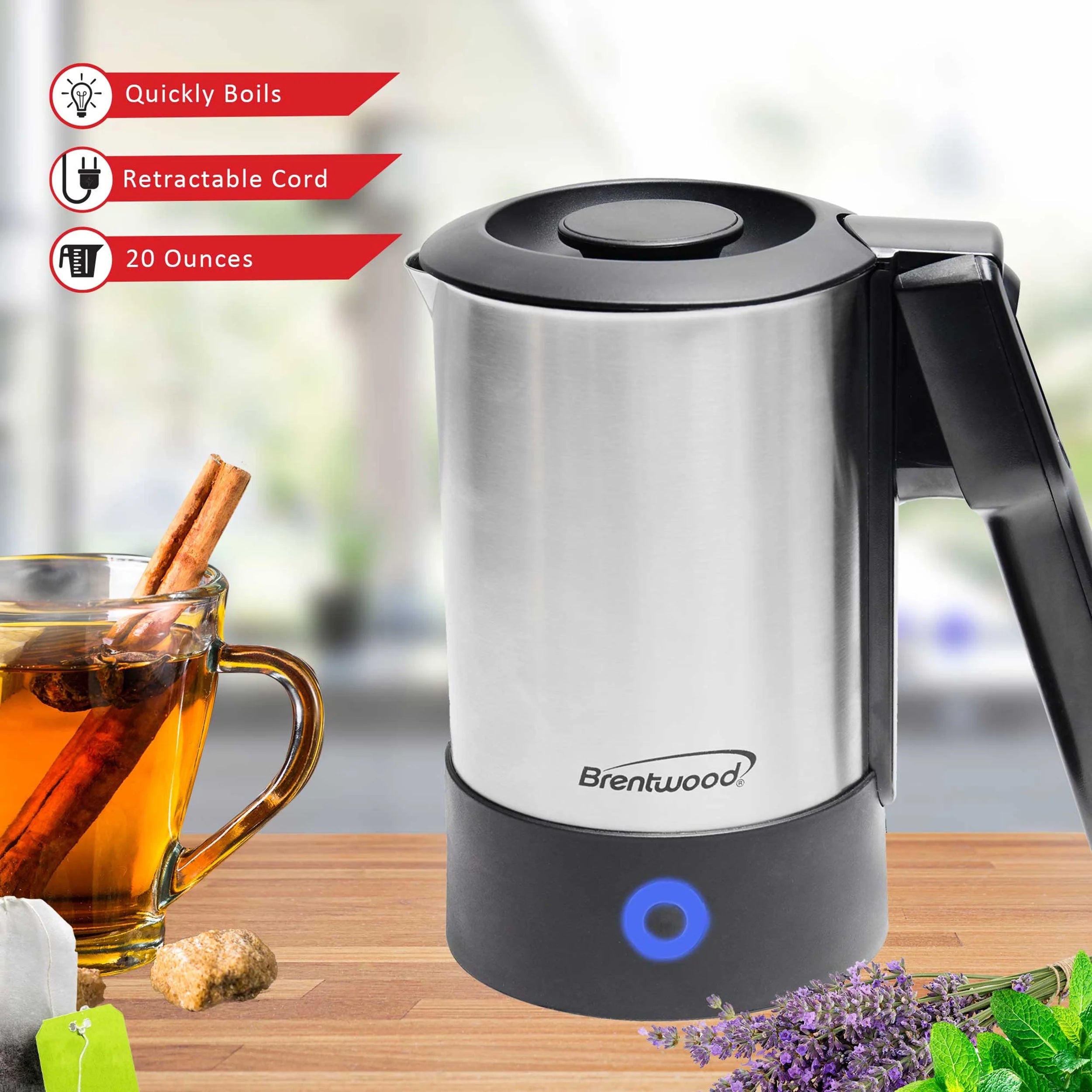 1000-Watt 20-Oz. Stainless Steel Electric Travel Kettle Q641804