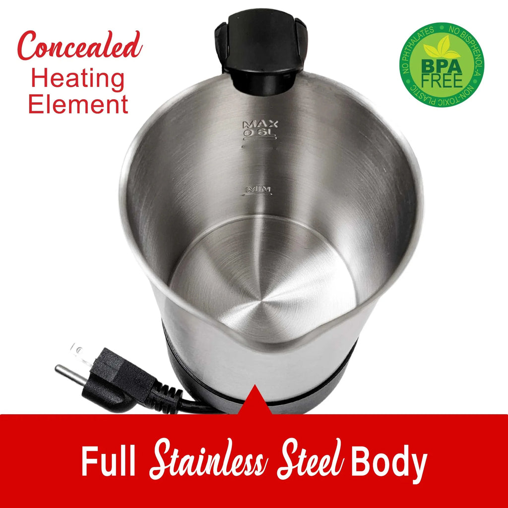 1000-Watt 20-Oz. Stainless Steel Electric Travel Kettle Q641804