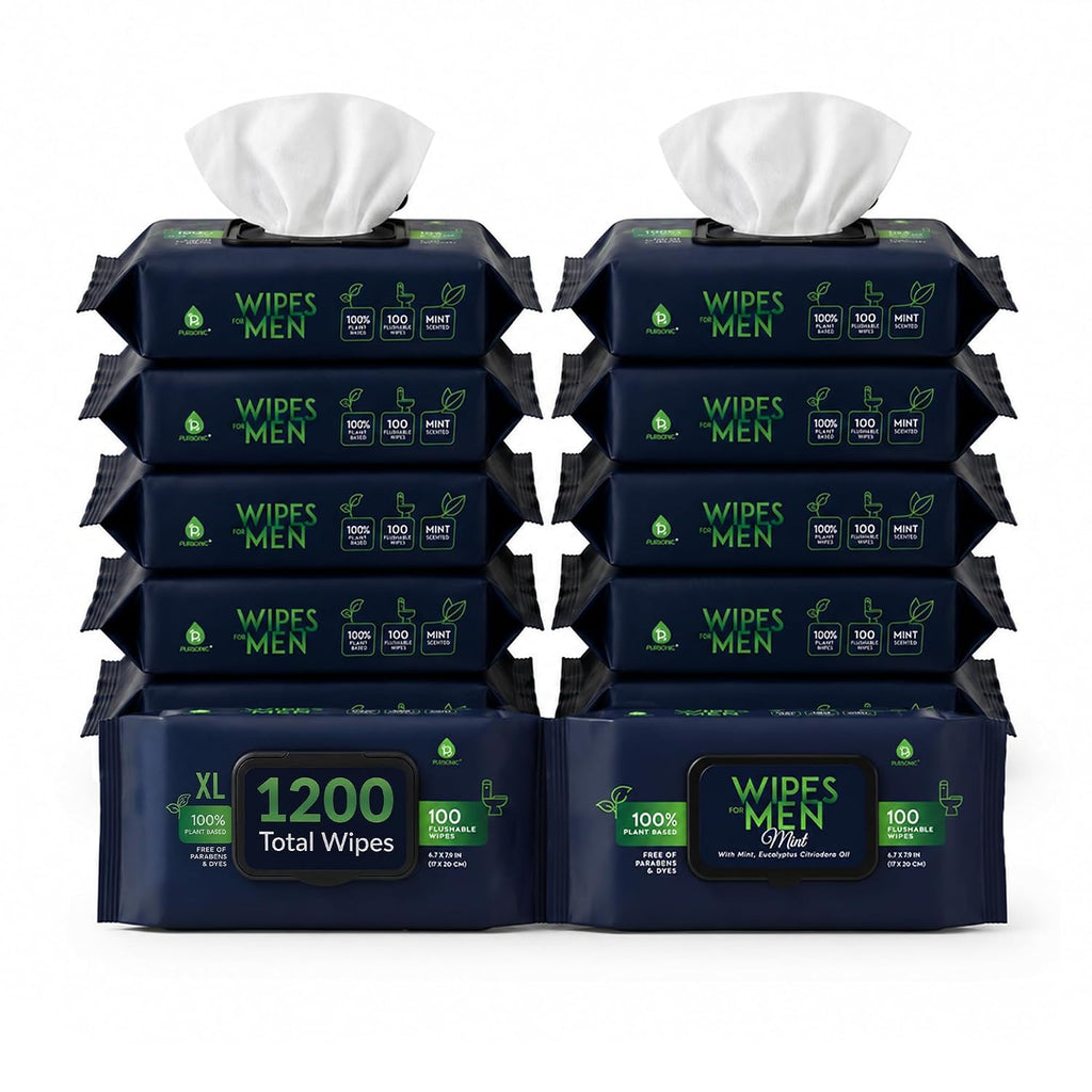 12 Pack of Flushable Man Wipes (1200 Mint Scented Wipes)