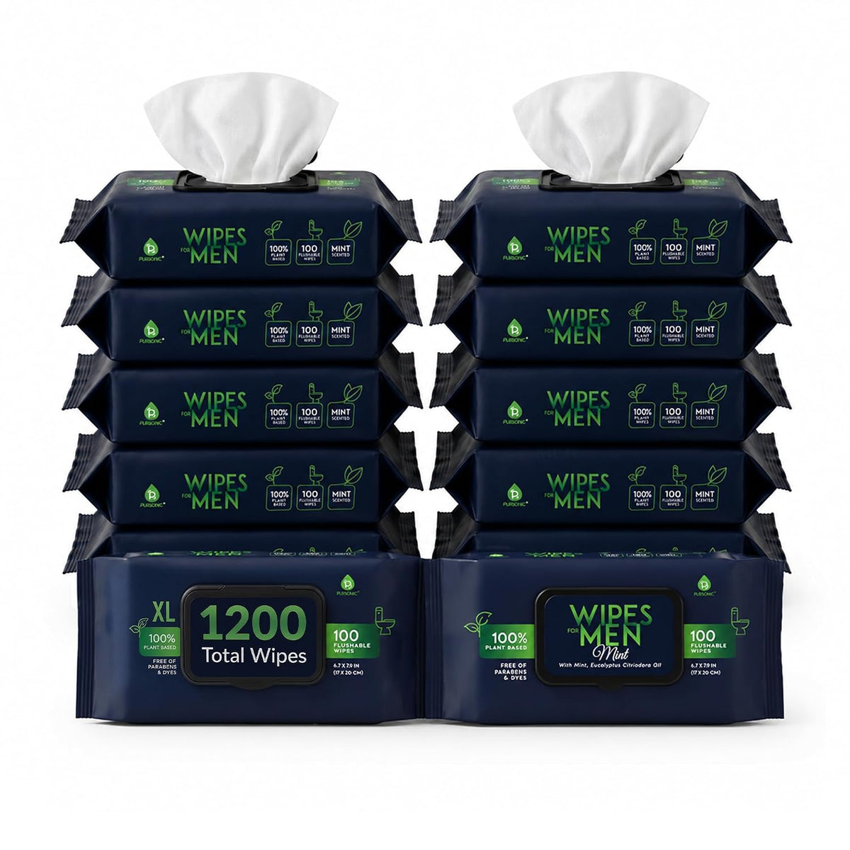 12 Pack of Flushable Man Wipes (1200 Mint Scented Wipes)