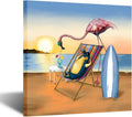 Funny Animal Flamingo and Penguin on Beach Vacation Canvas Prints Painting with Stretched Frame Wall Art 24x24inch M887359