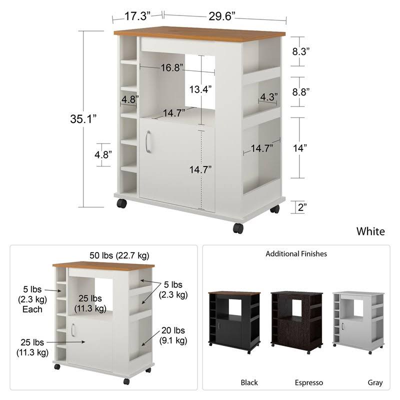Wooden Kitchen Cart in Dove Gray N2479