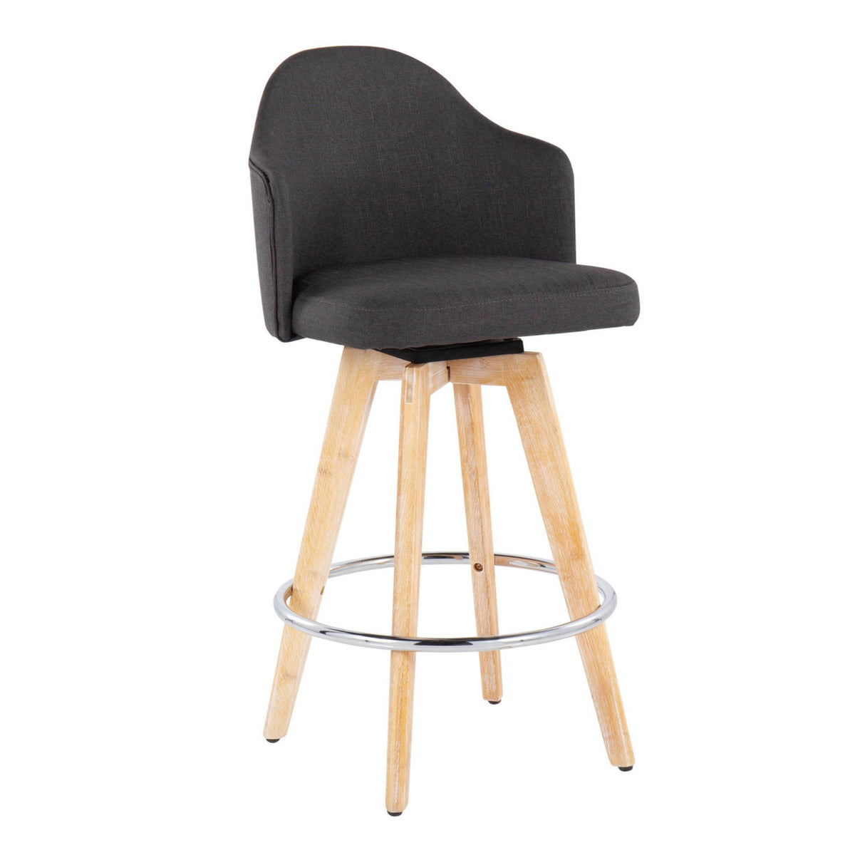Charcoal Counter Stool with Natural Bamboo Legs and Chrome Metal Footrest M577