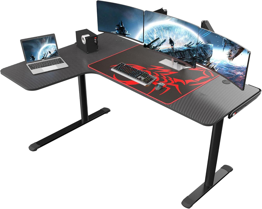 Black L Shaped 60 Inch Corner Gaming Desk with Mouse Pad and Cable Management Z460