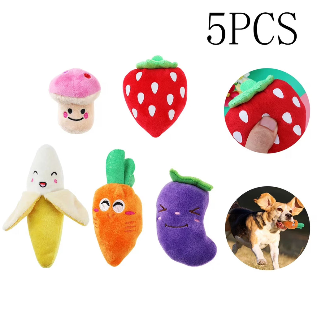 5 Pack Dog Squeaky Toys Plush Fruits Snacks and Vegetables Dog Toys J7977